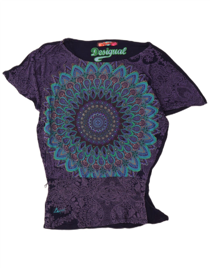 Desigual Mujer Batwing Blusa Top UK 10 Small Azul Marino Viscosa