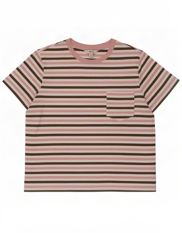 Marks & Spencer Camiseta para mujer Top UK 44 Grande Algodón a rayas rosa