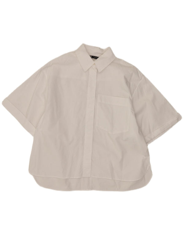 Zara Mujer Camisa Extragrande De Manga Corta UK 40 Small Blanco