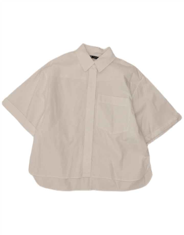 Zara Mujer Camisa Extragrande De Manga Corta UK 40 Small Blanco