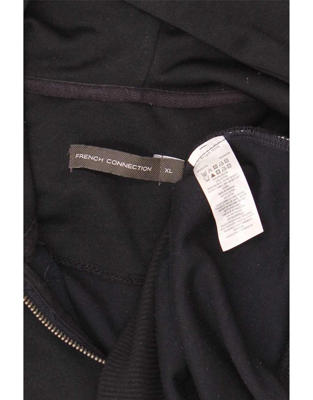 FRENCH CONNECTION Mens Zip Neck Hoodie Jumper XL Black Polyester
