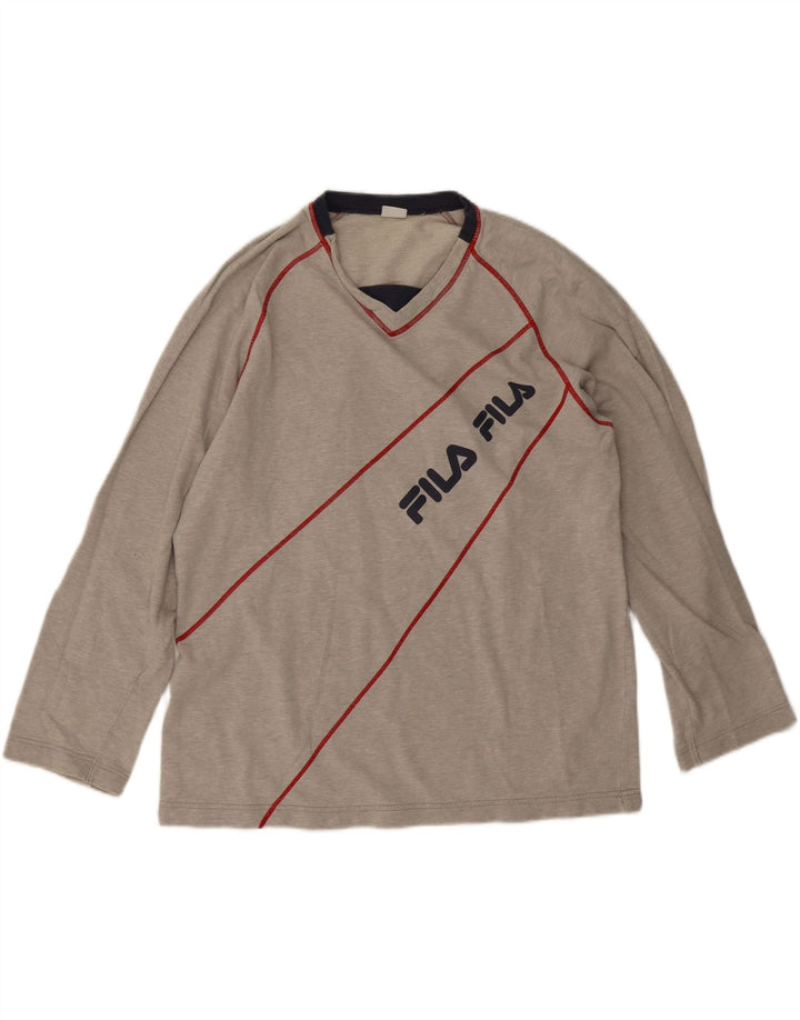Fila Top gráfico para hombre de manga larga de algodón a rayas grises grandes