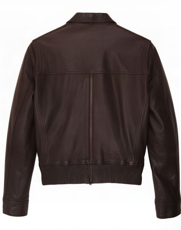 Chaqueta corta de cuero vintage para mujer IT 52 2XL Marrón