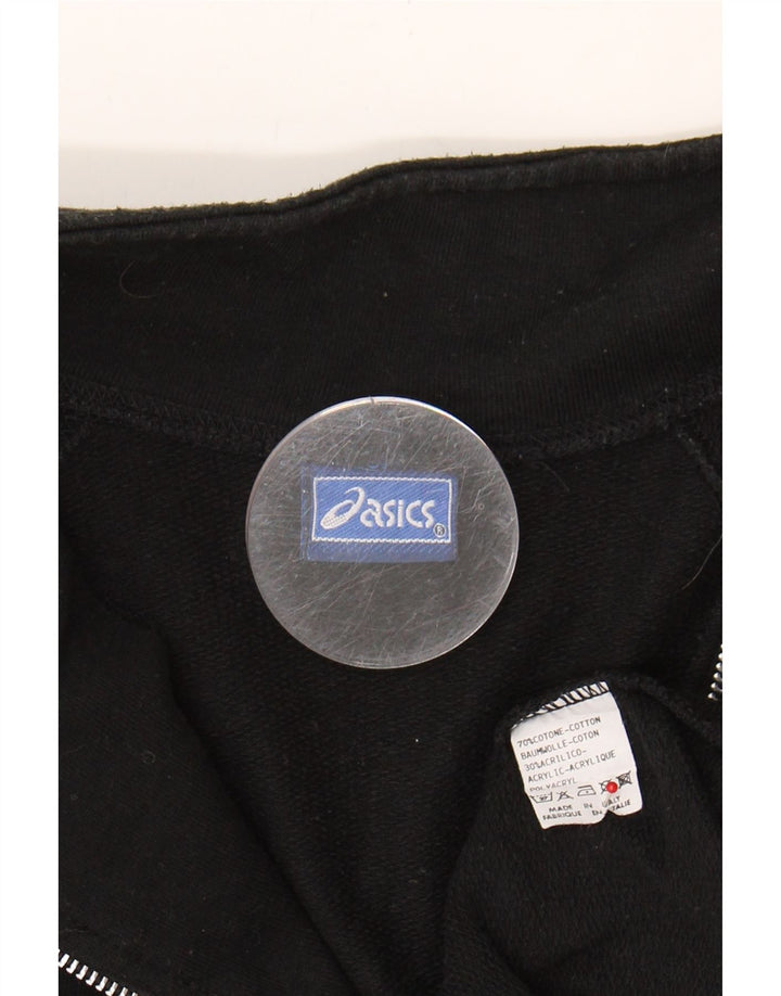 ASICS Mens Graphic Zip Neck Sweatshirt Jumper XL Black Cotton Vintage Asics and Second-Hand Asics from Messina Hembry 