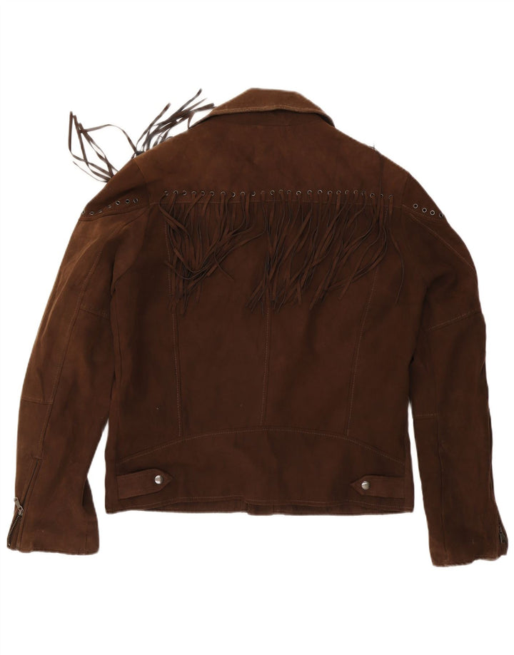 Zara Hombre Chaqueta Motera De Ante Sintético UK 42 XL Poliéster Marrón