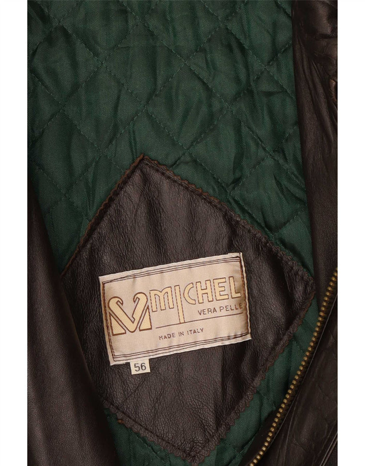 Chaqueta de cuero vintage para hombre IT 56 3XL Marrón