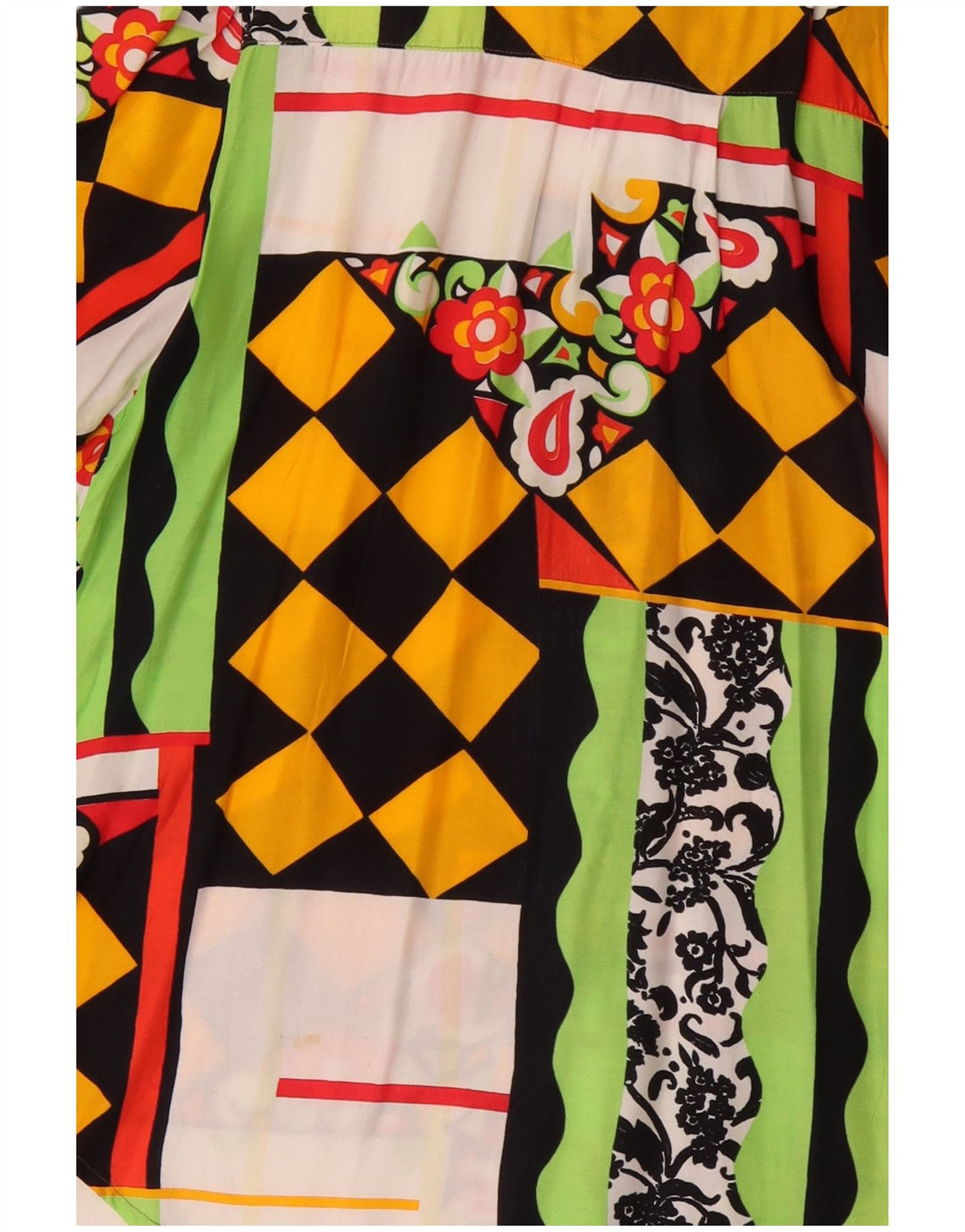 Vintage mujer camisa de manga corta blusa Reino Unido 20 2XL patchwork multicolor