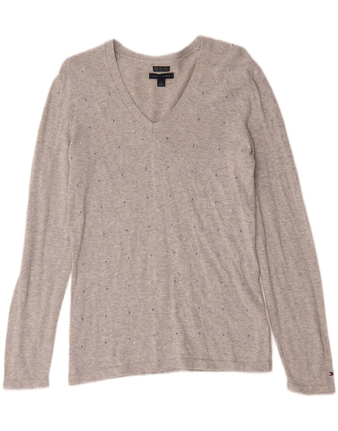 Tommy Hilfiger Top para mujer de manga larga UK 12 Algodón con lunares gris medio