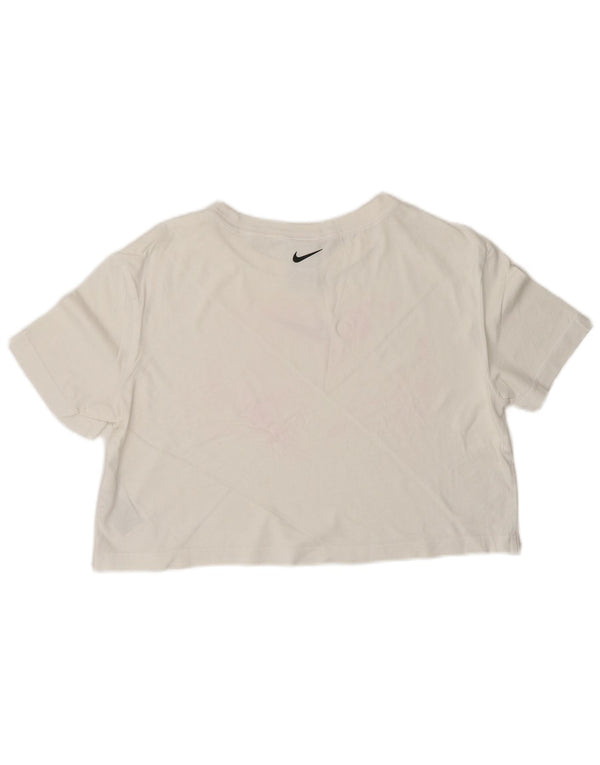 NIKE Camiseta holgada con gráfico corto para mujer UK 10 Small White Cotton
