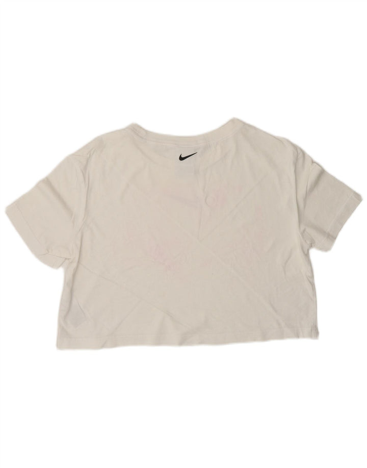 NIKE Camiseta holgada con gráfico corto para mujer UK 10 Small White Cotton