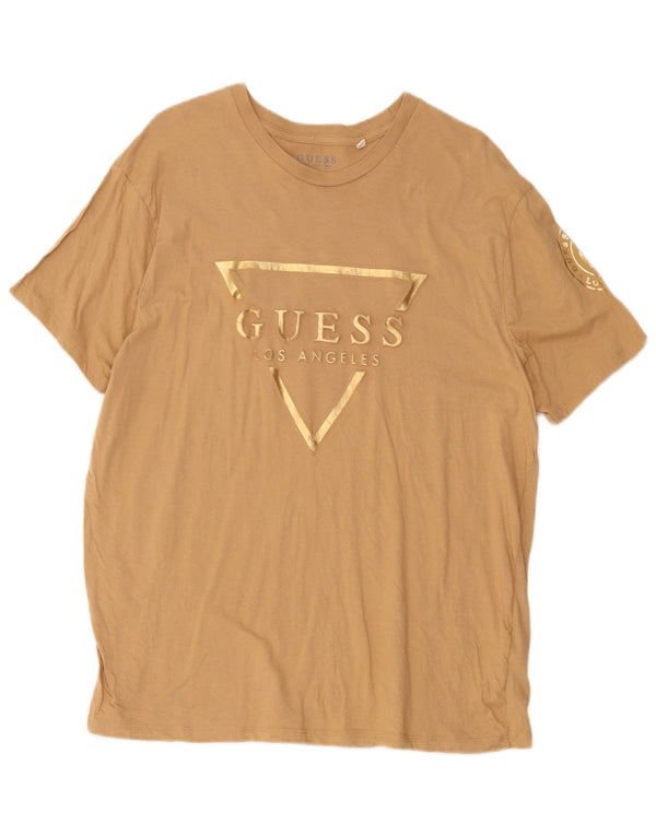 Guess Mujer Camiseta Gráfica Top UK 40 XL Algodón Beige