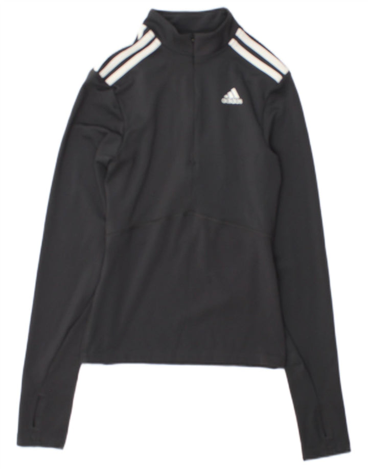 Adidas Mujer Zip Neck Jersey Chándal Top UK 4/6 XS Gris Colorblock