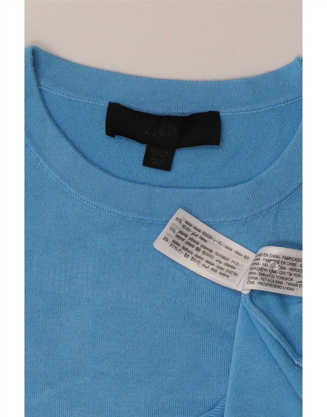 Zara Camiseta Mujer Top UK 40 Viscosa Azul Medio