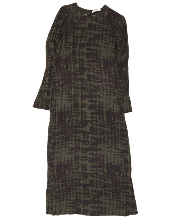 Zara Vestido largo de manga larga para mujer UK 8 Small Verde Tie Dye