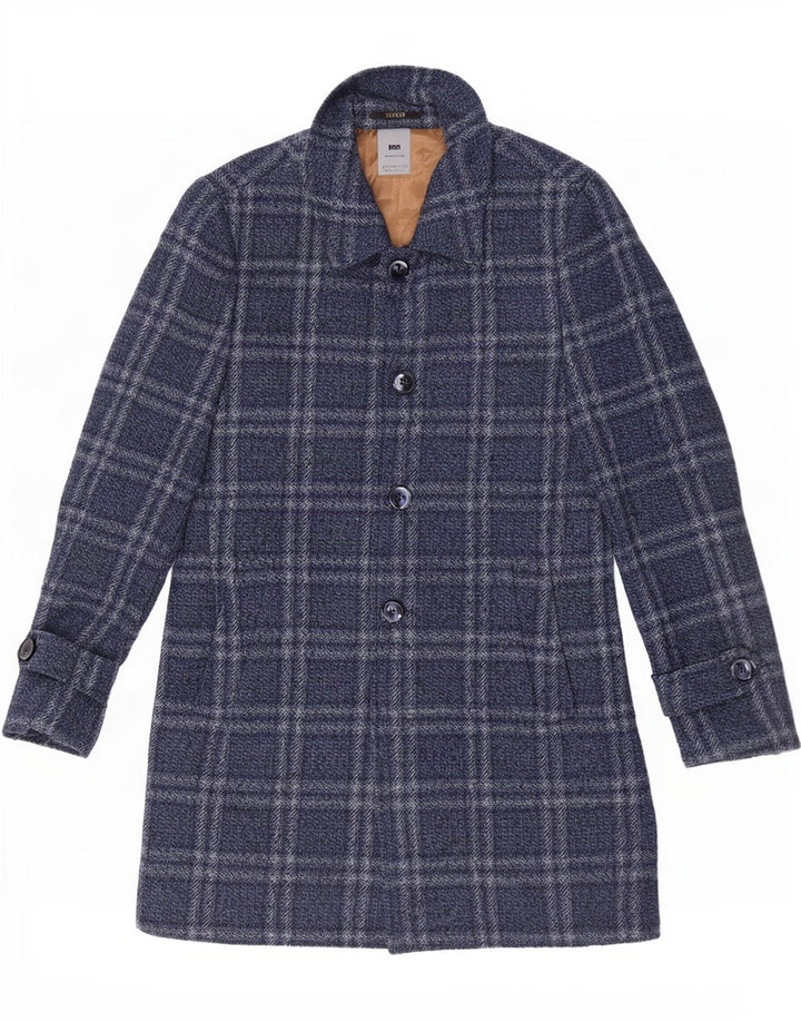 Abrigo vintage para hombre IT 46 Poliéster a cuadros azul marino pequeño