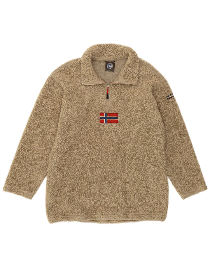 Napapijri Mujer Gráfico Zip Neck Fleece Jumper Large Beige Poliacrílico