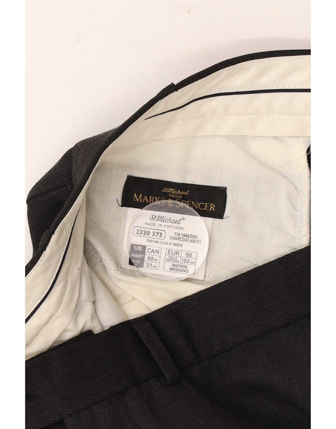 Marks & Spencer Pantalón de traje recto para hombre W40 L28 Poliéster gris