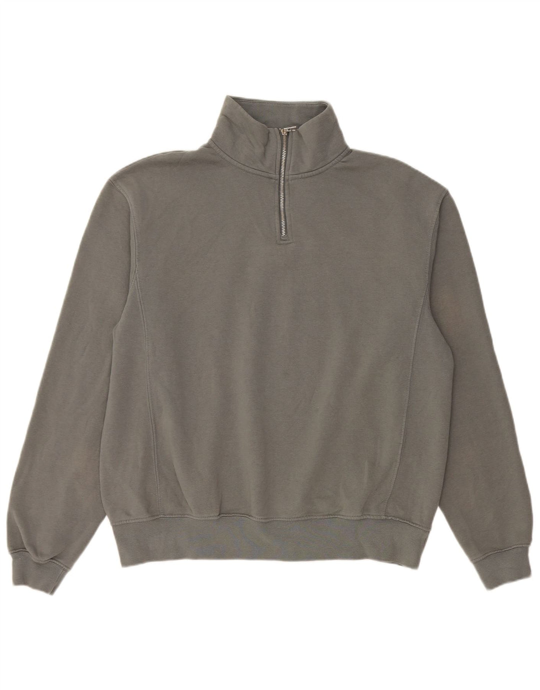 Zara Hombre Sudadera Con Cremallera Y Cuello Jersey Algodón Gris Medio