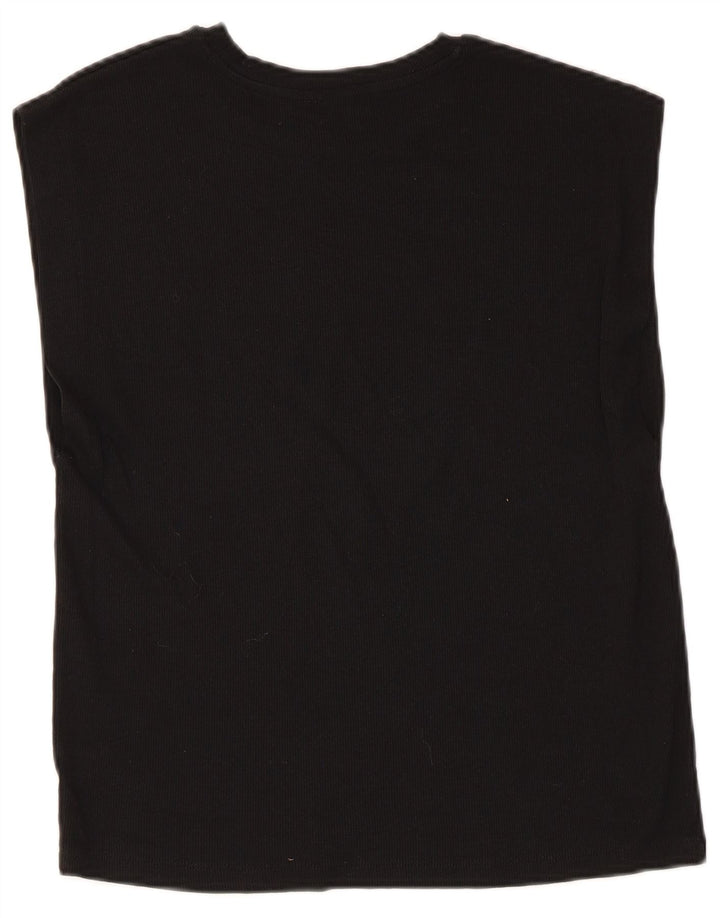 Zara Mujer Chaleco Top Reino Unido 10 Pequeño Algodón Negro
