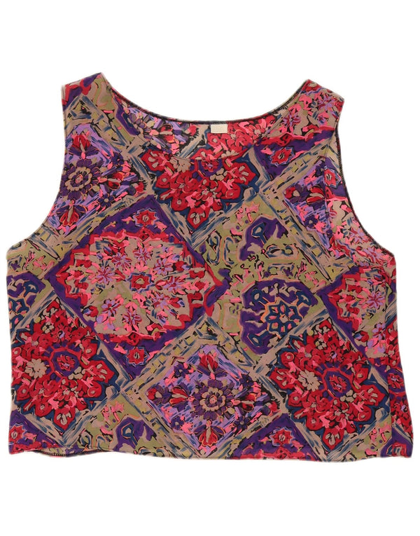 Vintage mujer crop blusa sin mangas Top UK 16 grande multicolor floral