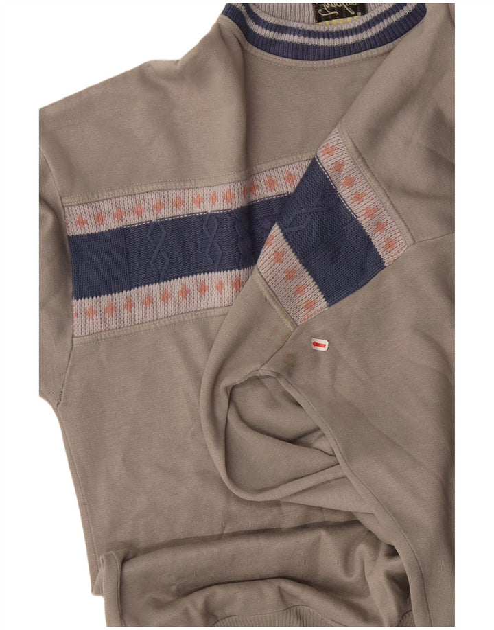 Vintage hombres sudadera gráfica jumper XL gris colorblock acrílico