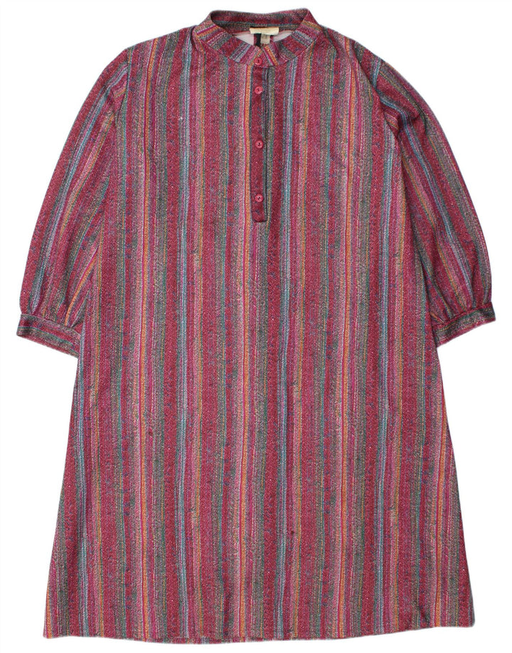 VINTAGE Vestido básico para mujer Reino Unido 26 4XL Poliéster a rayas burdeos