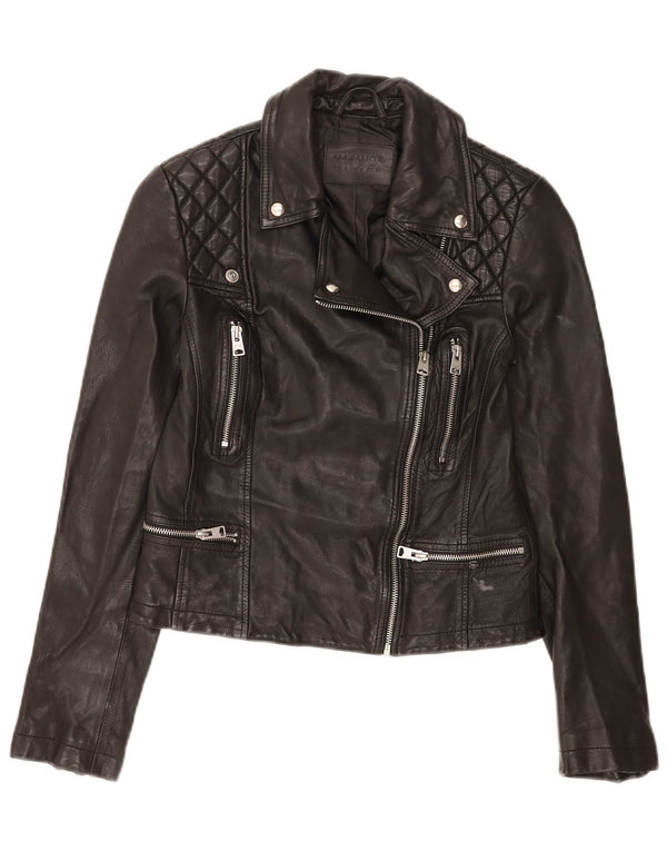 All Saints Chaqueta motera de cuero corta para mujer UK 8 Small Black