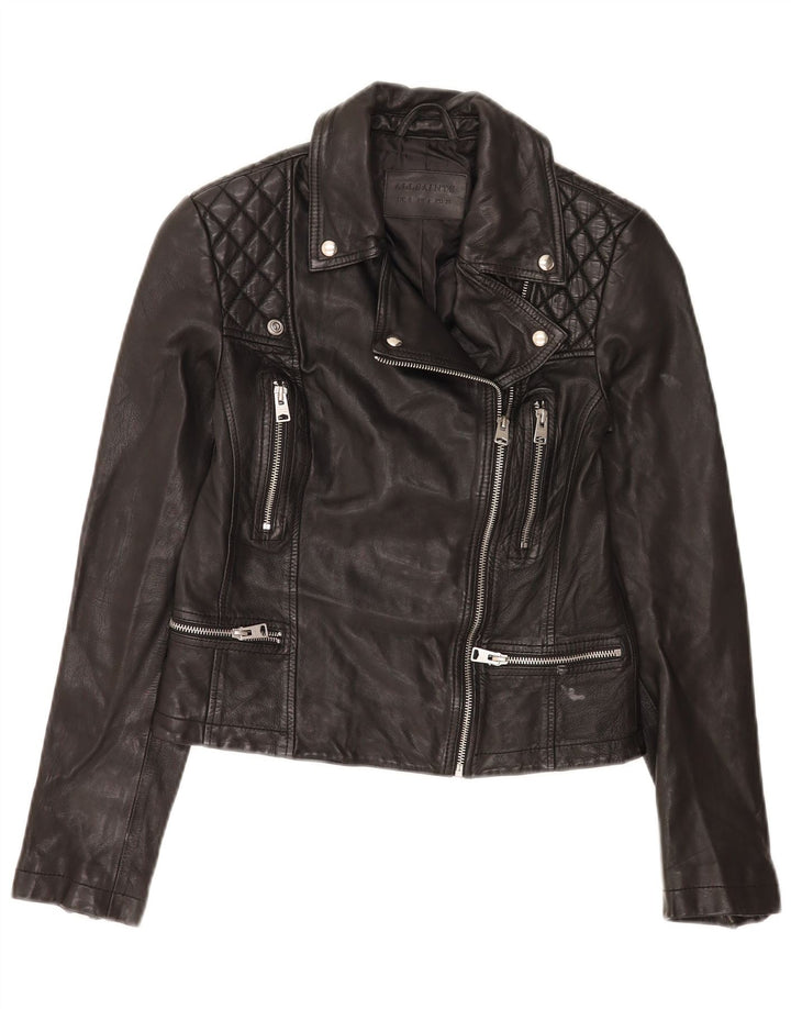 All Saints Chaqueta motera de cuero corta para mujer UK 8 Small Black