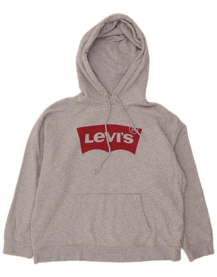 LEVI'S Mens Graphic Hoodie Jumper Large Grey Cotton