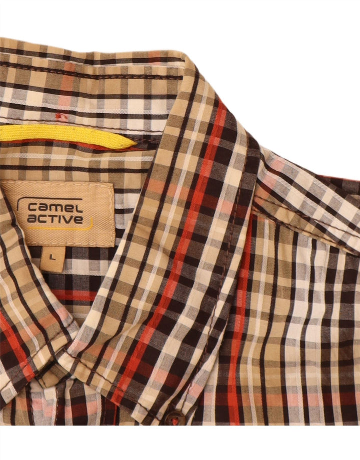 CAMEL ACTIVE Camisa de manga corta para hombre de algodón con cuadros multicolores grandes