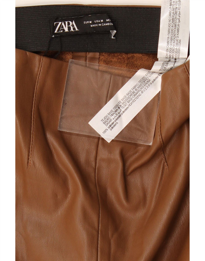 Zara Mujer Pantalón Pitillo De Piel Sintética Mediano W28 L27 Marrón Poliéster