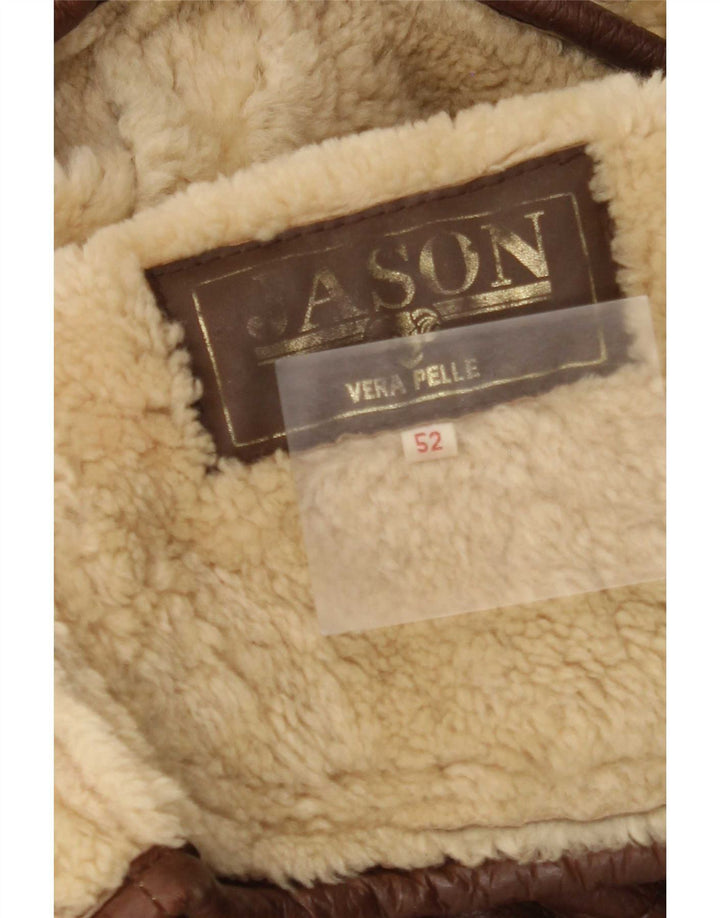 Chaqueta de piel de oveja vintage para hombre IT 52 XL cuero marrón