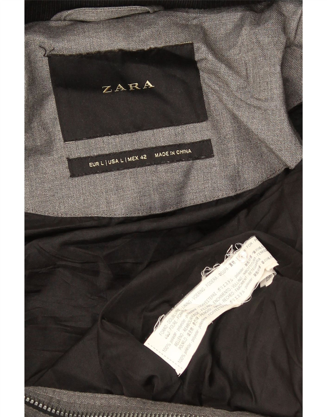 Zara - Abrigo acolchado con capucha para hombre, talla 40, poliéster gris grande