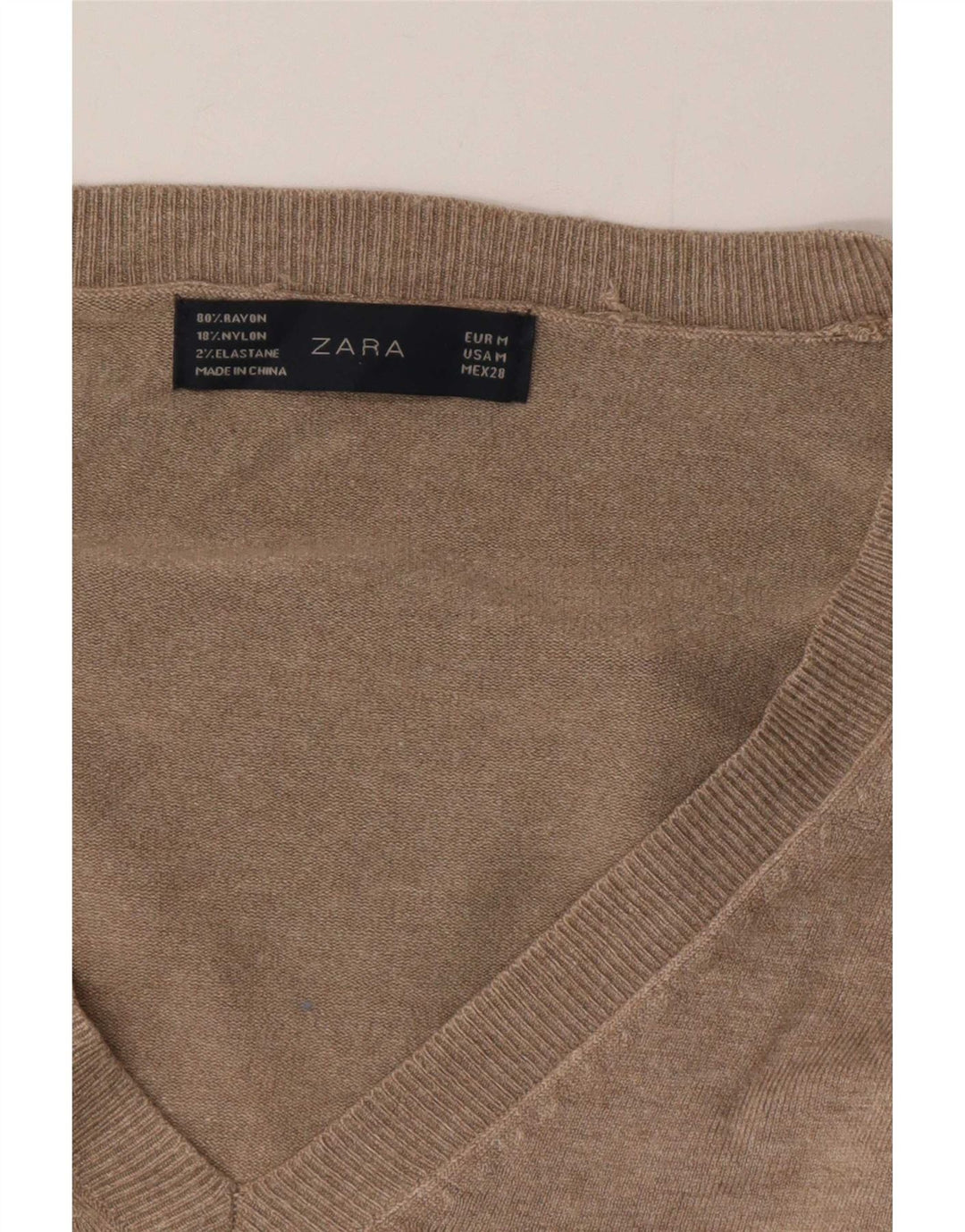 Zara - Jersey con cuello en V para mujer, talla 44, rayón gris medio