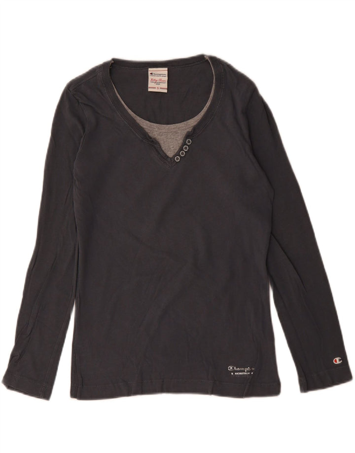 CHAMPION Mujer Heritage Classics Top Manga Larga UK 10 Pequeño Algodón Gris