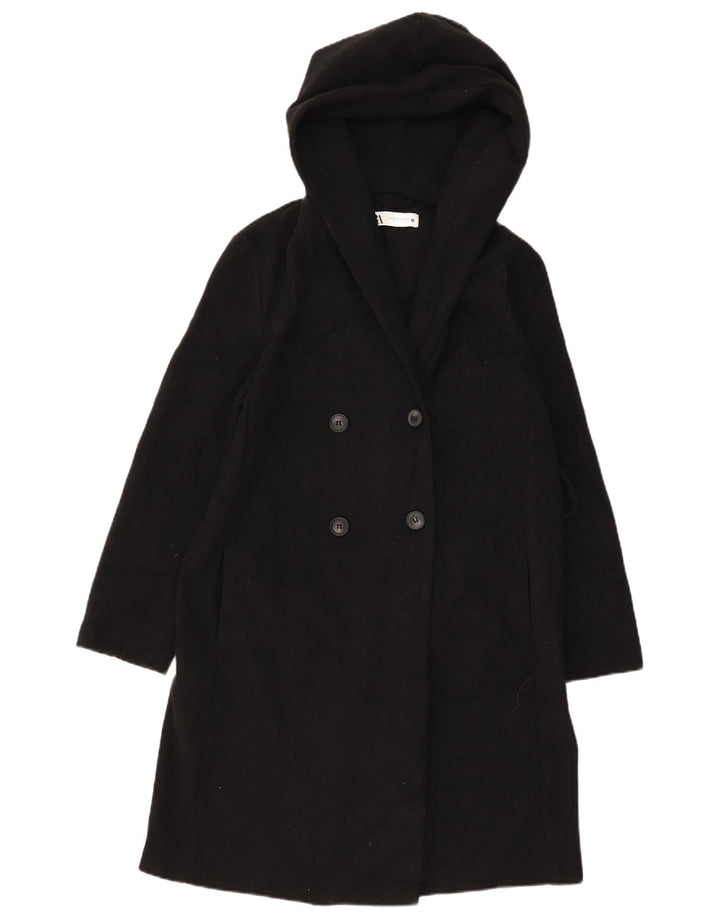 ZARA Mujer Abrigo oversize con capucha UK 6 XS Negro