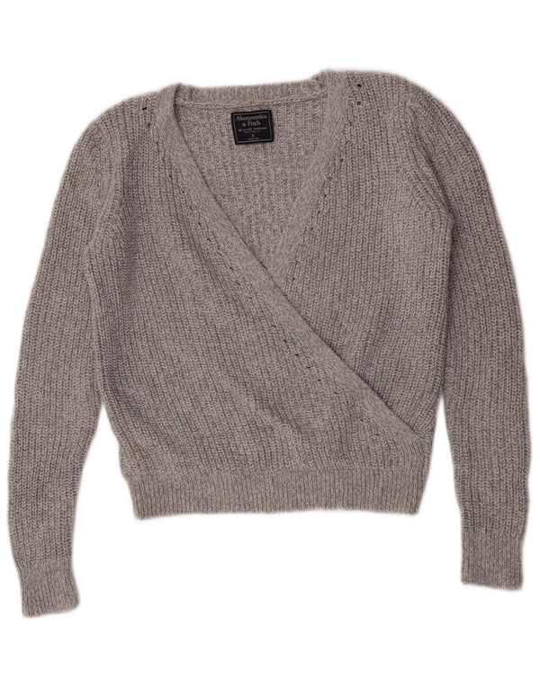 Abercrombie & Fitch Suéter corto con cuello en V para mujer UK 10 Small Grey