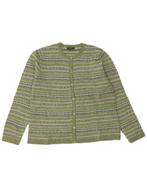 Eddie Bauer Suéter tipo cárdigan para mujer UK 18 XL Lana de cordero verde Fair Isle