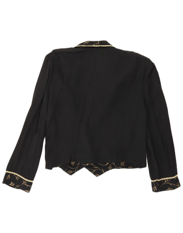 Vintage mujer crop doble pecho Blazer chaqueta Reino Unido 12 medio negro floral