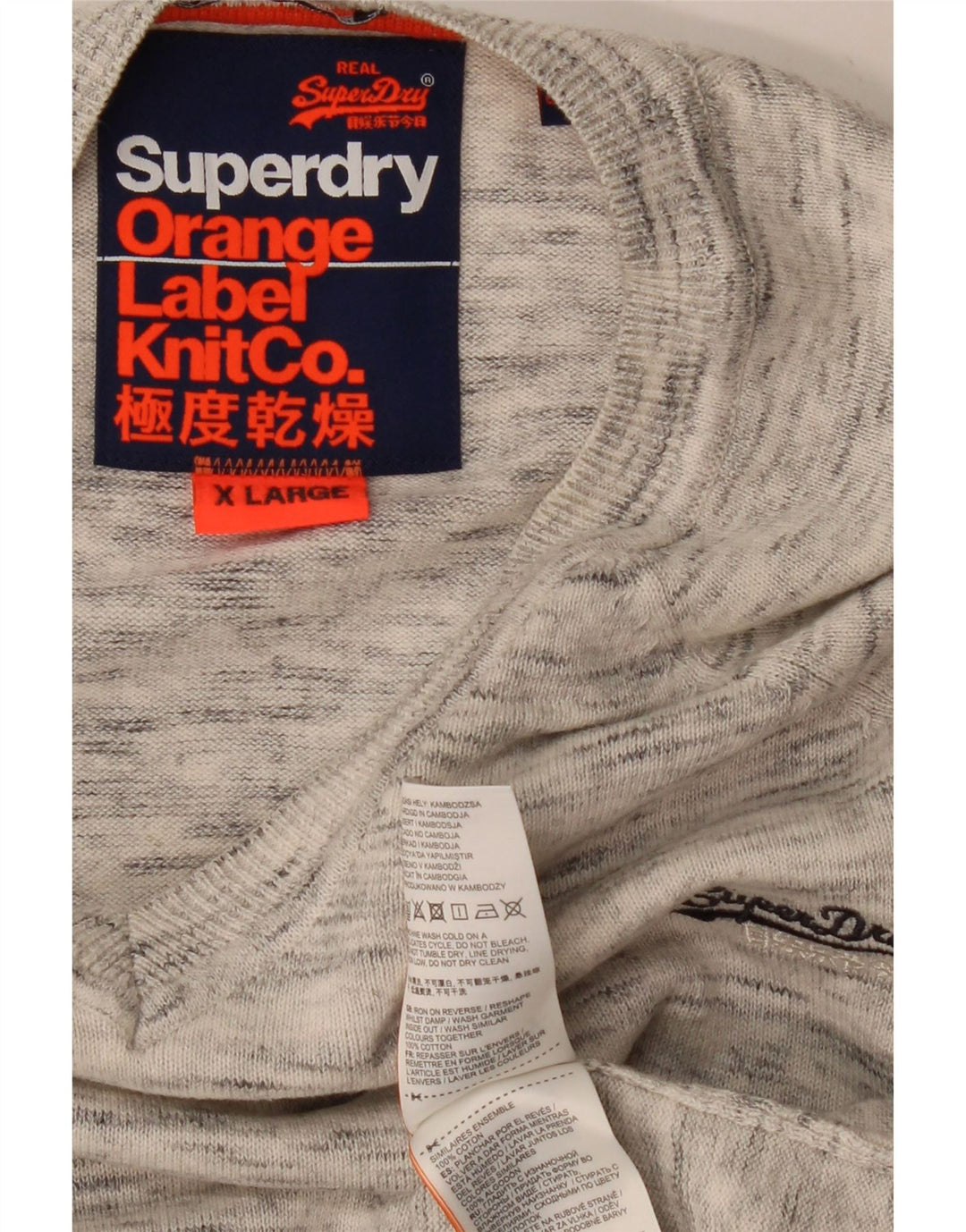 SUPERDRY Jersey con cuello en V para mujer UK 40 XL Algodón moteado gris