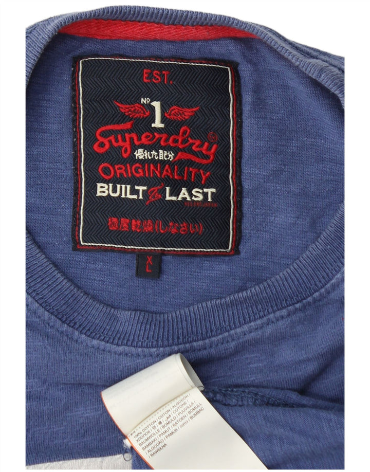 SUPERDRY Hombre Camiseta Gráfica Top XL Algodón Azul