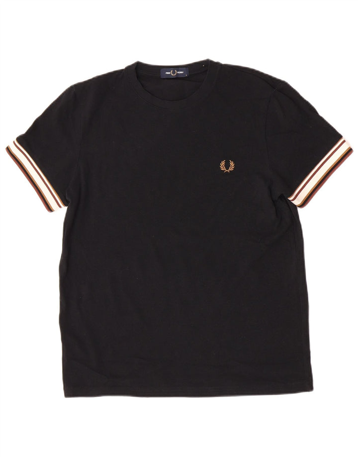 Fred Perry Hombre Camiseta Top Medium Negro Colorblock Algodón