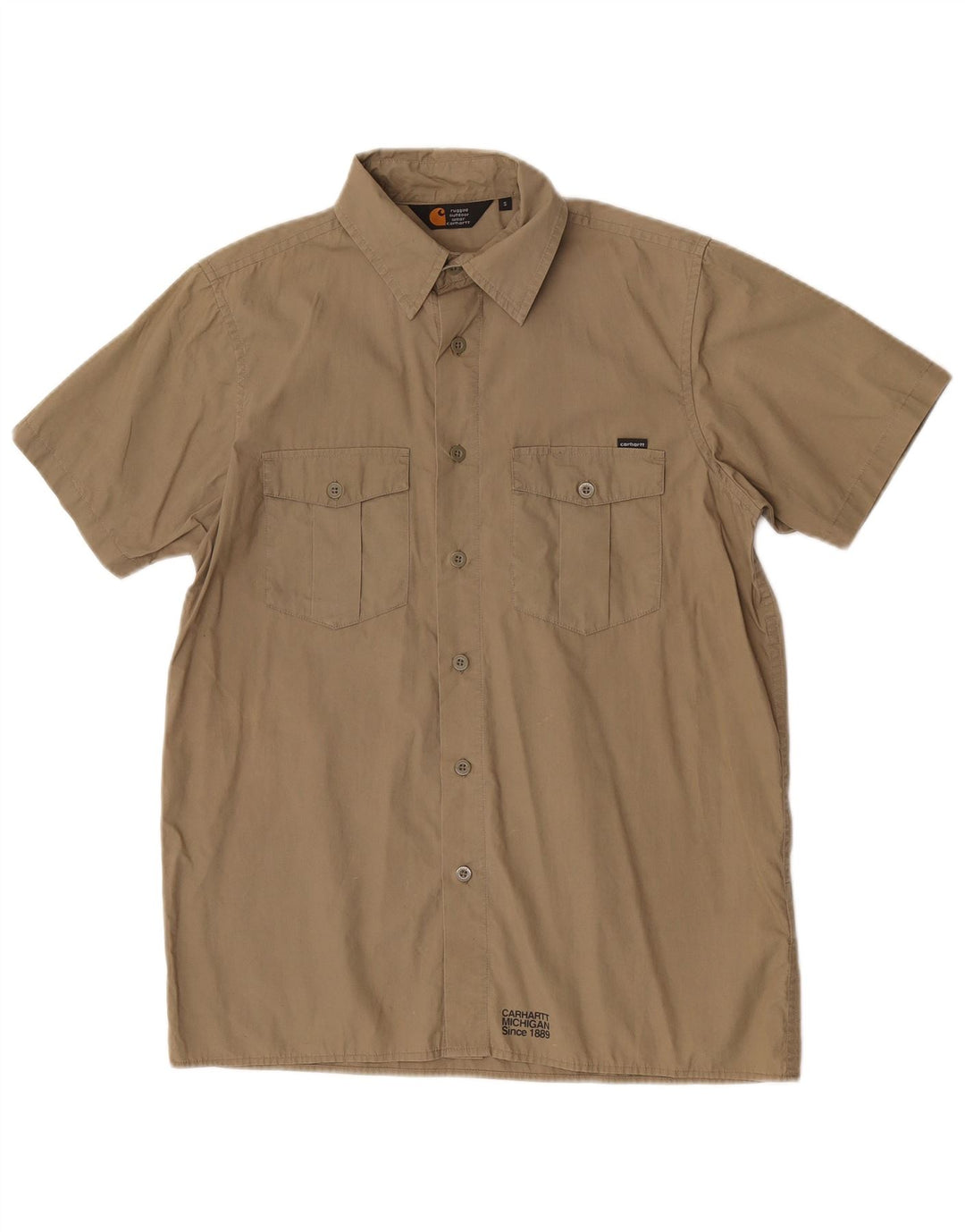 Carhartt Hombre Camisa De Manga Corta Small Khaki Cotton