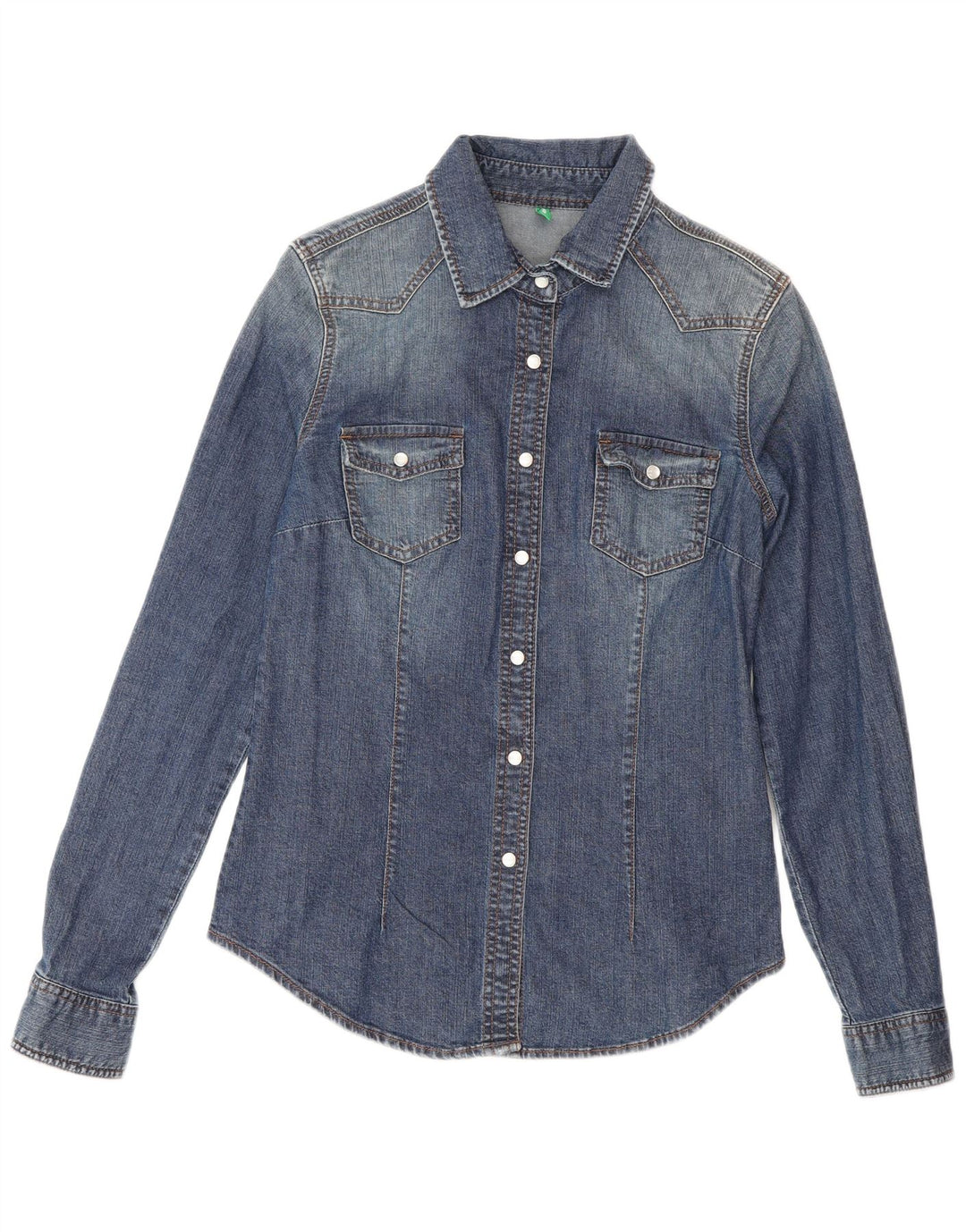 Camisa Vaquera Benetton Mujer ES 42 Azul Medio Algodón