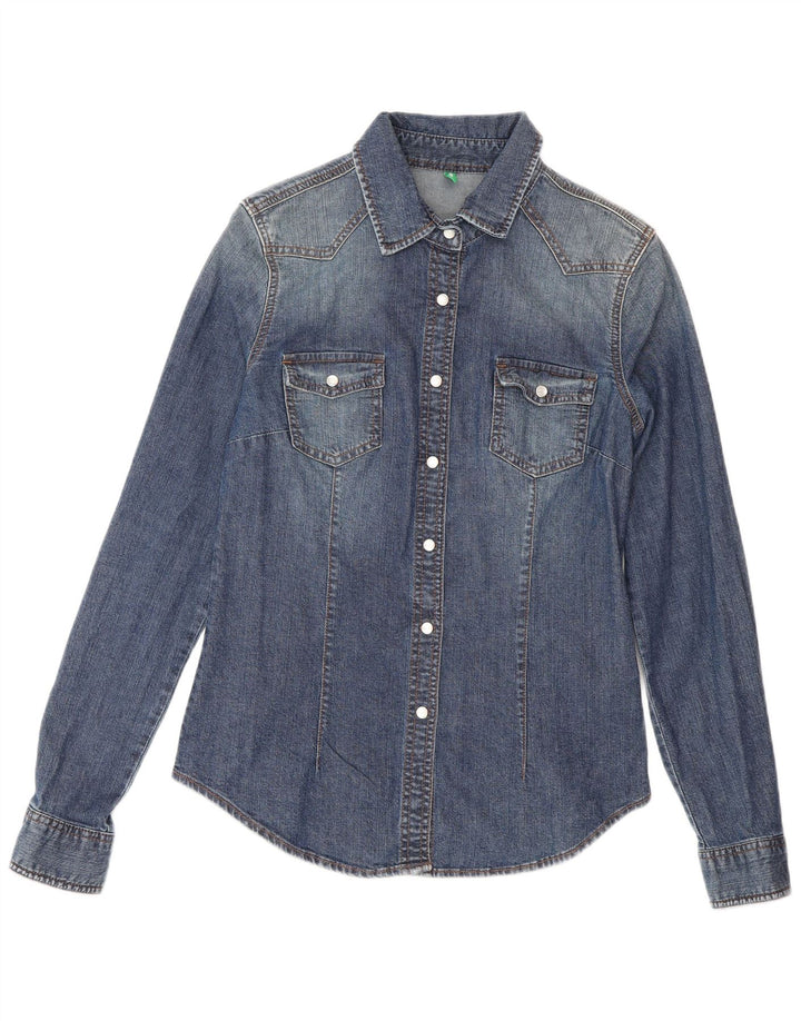 Camisa Vaquera Benetton Mujer ES 42 Azul Medio Algodón