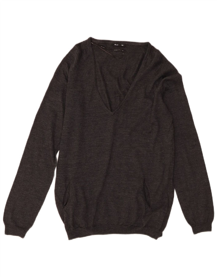 Massimo Dutti Jersey con Cuello en V para Mujer UK 42 Lana Gris Medio