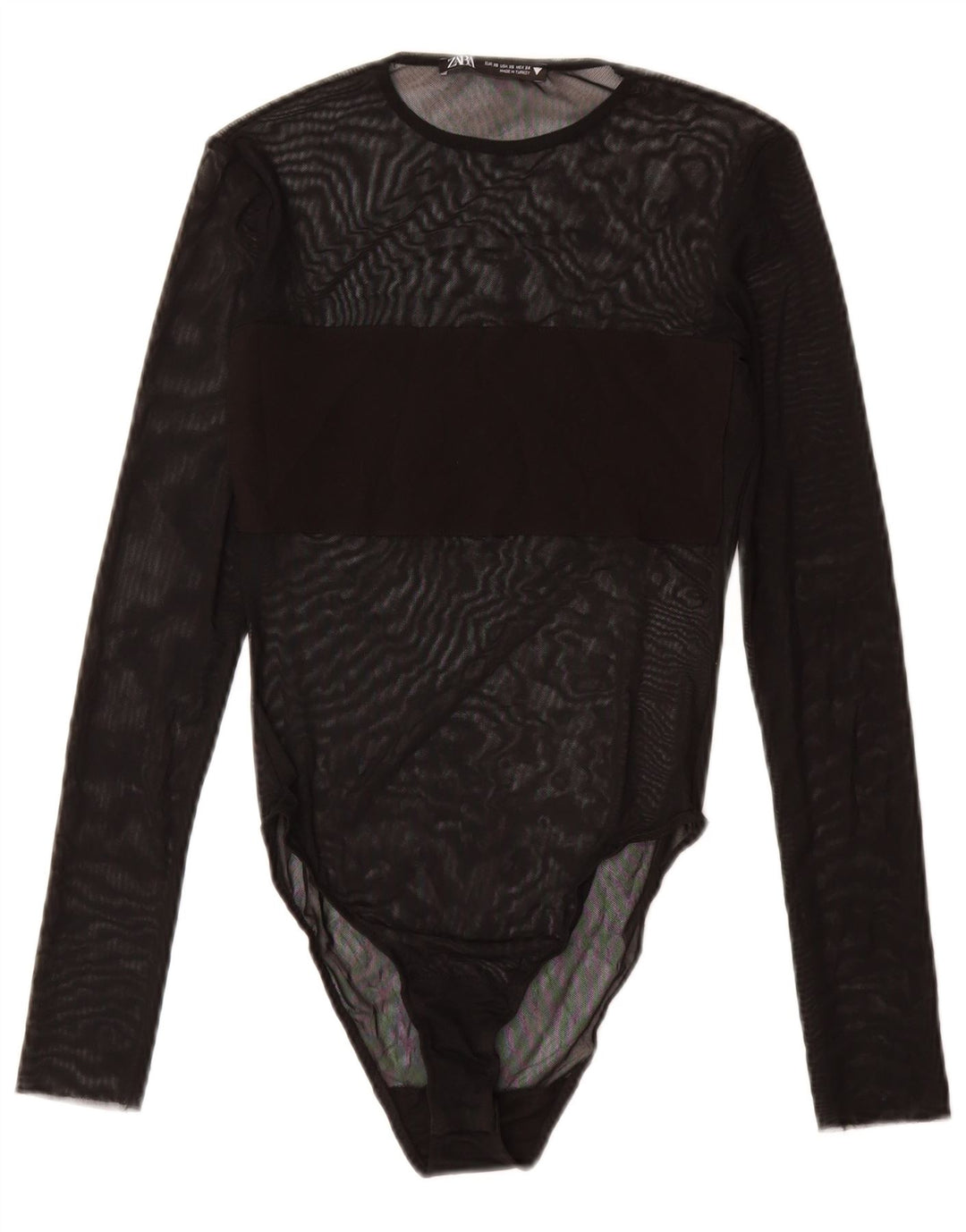 ZARA Womens See Through Long Sleeve Bodysuit UK 4 XS Black