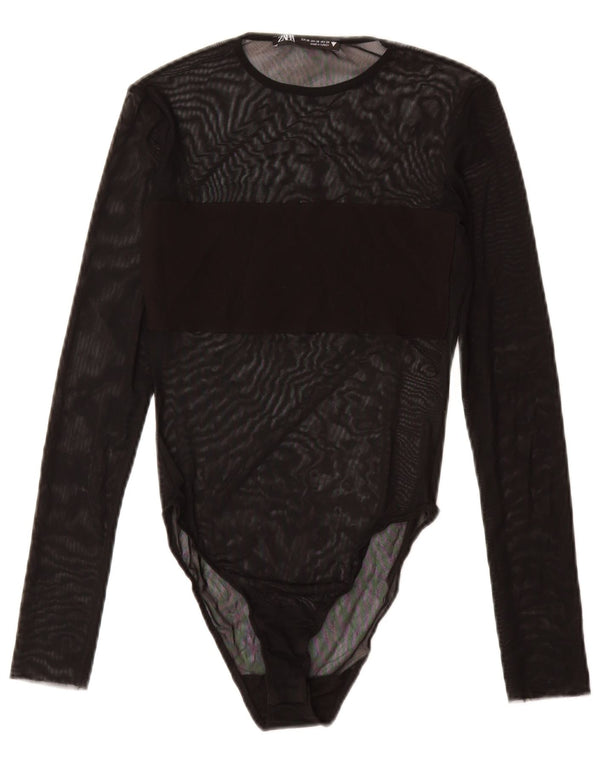 ZARA Womens See Through Long Sleeve Bodysuit UK 4 XS Black