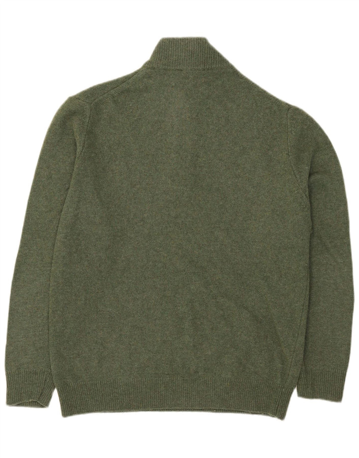 Vintage hombres zip cuello jersey suéter 2XL lana verde