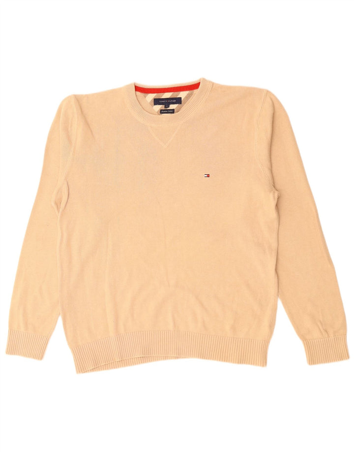 TOMMY HILFIGER Jersey con cuello redondo para hombre, talla grande, algodón beige